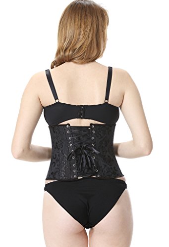 Everbellus Mujeres 24 Espiral Acero Deshuesado Corsé de Underbust Satinado Cintura Capacitación Brocade(Negro, L/EU 38: Tamaño de la Cintura 70-74CM)