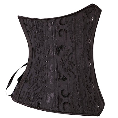 Everbellus Mujeres 24 Espiral Acero Deshuesado Corsé de Underbust Satinado Cintura Capacitación Brocade(Negro, L/EU 38: Tamaño de la Cintura 70-74CM)