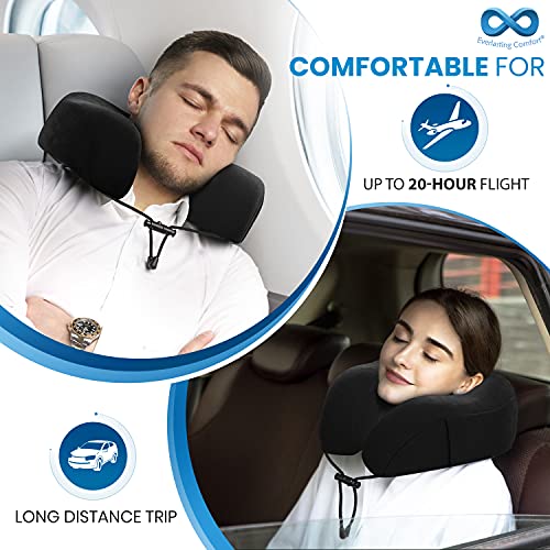 Everlasting Comfort Almohada de viaje de espuma viscoelástica - Almohada de cuello cervical - Accesorios de avión y descanso para el cuello (Negro)