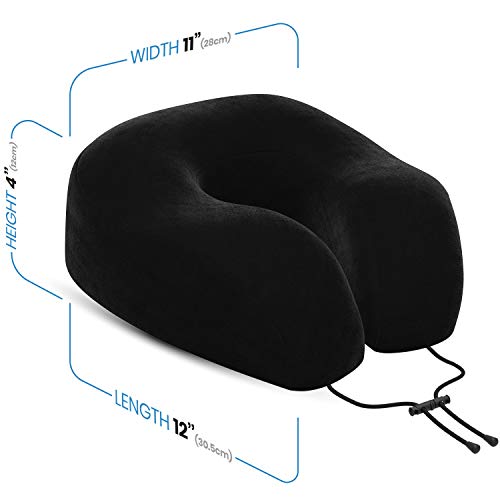 Everlasting Comfort Almohada de viaje de espuma viscoelástica - Almohada de cuello cervical - Accesorios de avión y descanso para el cuello (Negro)