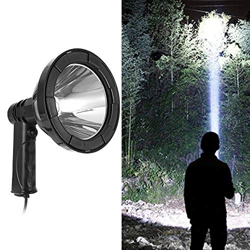 EVTSCAN Linterna LED de Alto Brillo, 30 W, 12 V, Foco portátil de Mano, Reflector, Alcance de la antorcha, 800 m con Cargador de Coche para Acampar y Explorar al Aire Libre