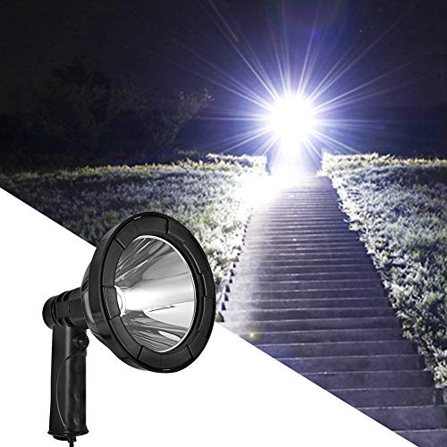 EVTSCAN Linterna LED de Alto Brillo, 30 W, 12 V, Foco portátil de Mano, Reflector, Alcance de la antorcha, 800 m con Cargador de Coche para Acampar y Explorar al Aire Libre