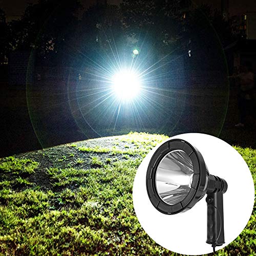 EVTSCAN Linterna LED de Alto Brillo, 30 W, 12 V, Foco portátil de Mano, Reflector, Alcance de la antorcha, 800 m con Cargador de Coche para Acampar y Explorar al Aire Libre