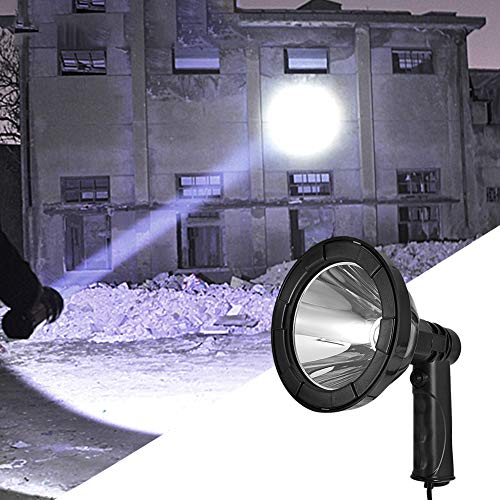 EVTSCAN Linterna LED de Alto Brillo, 30 W, 12 V, Foco portátil de Mano, Reflector, Alcance de la antorcha, 800 m con Cargador de Coche para Acampar y Explorar al Aire Libre