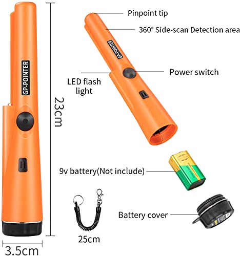 EXTSUD Detector de Metales Portátil Impermeable Alta Sensibilidad con Indicador LED Incorporado/Luz de Alarma/Exploración de 360°/Funda, Apto a Buscar Monedas de Oro, Moneda, Joyas