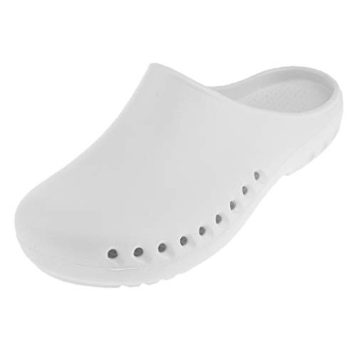 F Fityle Zuecos de Trabajo Mujer Hombre Playa Piscina Zapatillas Sanitarias Enfermera Sandalias de Verano 36-43 - Blanco, 26x10cm