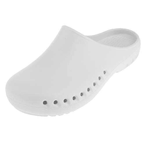 F Fityle Zuecos de Trabajo Mujer Hombre Playa Piscina Zapatillas Sanitarias Enfermera Sandalias de Verano 36-43 - Blanco, 26x10cm