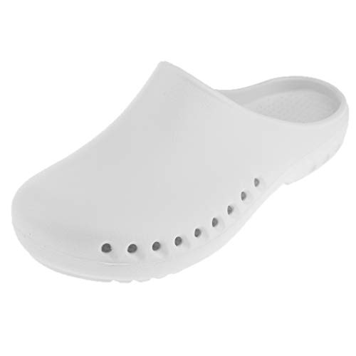 F Fityle Zuecos de Trabajo Mujer Hombre Playa Piscina Zapatillas Sanitarias Enfermera Sandalias de Verano 36-43 - Blanco, 26x10cm