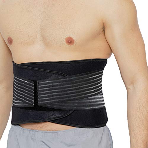 Faja lumbar de neopreno con tiras dobles de compresión - Sujeción para la parte baja de la espalda - Marca Neotech Care (Negro, S)