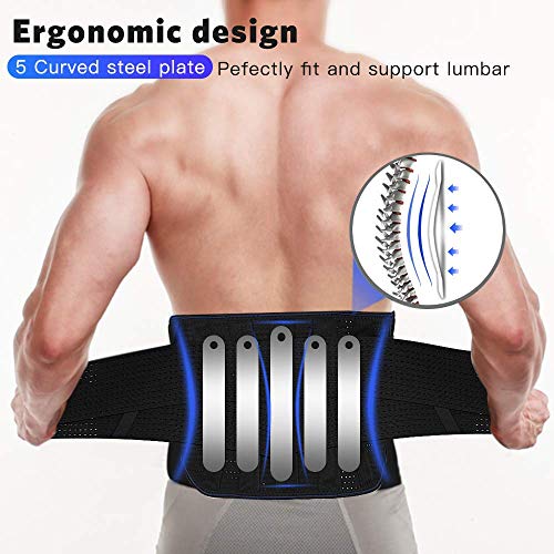 Faja Lumbar para Espalda, AGPTEK Cinturón de Soporte Lumbar Ayuda a Aliviar Dolor y Lesiones, Ciática, Hernia de Disco etc, Faja Lumbar Deportiva para Hombre y Mujer, Negro(Talla M)