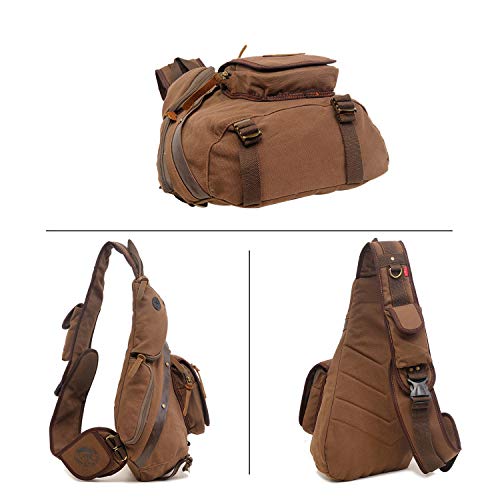 FANDARE Unisexo Bolsa de Pecho Hombres Bolso de Hombro Lona Bolso Messenger Sling Daypacks Bolso Bandolera para Deportes Gimnasio Viajes Excursiones Senderismo Acampada Marrón