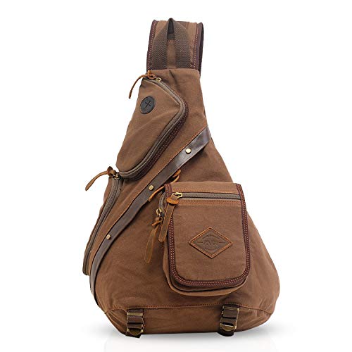 FANDARE Unisexo Bolsa de Pecho Hombres Bolso de Hombro Lona Bolso Messenger Sling Daypacks Bolso Bandolera para Deportes Gimnasio Viajes Excursiones Senderismo Acampada Marrón