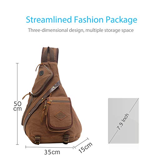 FANDARE Unisexo Bolsa de Pecho Hombres Bolso de Hombro Lona Bolso Messenger Sling Daypacks Bolso Bandolera para Deportes Gimnasio Viajes Excursiones Senderismo Acampada Marrón