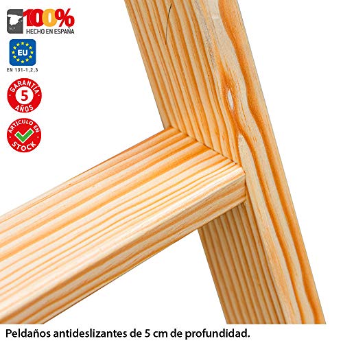 Faraone - Escalera Tijera Doble Subida - Madera Barnizada - Escalera Plegable LDB 06 - 6+6 Peldaños - 170x53x12 cm - Peldaños de 8 cm - Fabricada en Madera de Pino - Resistente y Duradera