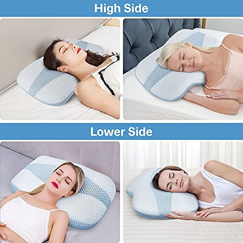 Feagar Almohada Cervical para Dormir，Alomohada para Dormir de Lado,Cojines para Cama, Almohada Ortopédica para Problemas Cervicales, Alivio Moletias del Cuello (Azul)