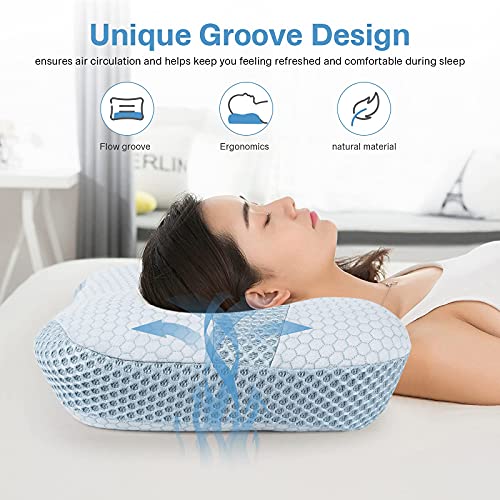 Feagar Almohada Cervical para Dormir，Alomohada para Dormir de Lado,Cojines para Cama, Almohada Ortopédica para Problemas Cervicales, Alivio Moletias del Cuello (Azul)