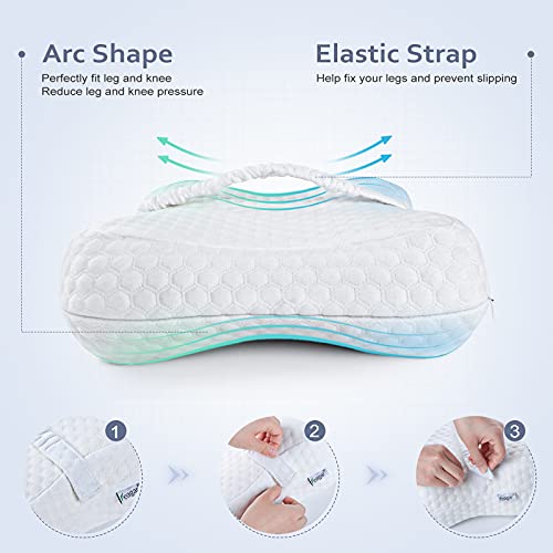 Feagar Almohada Piernas para Dormir de Lado, Almohada de Rodillas con Correa Elástica, Almohada Ortopédica para Dolor de Cadera, Rodilla y Espalda, Almohada Ergonómica Espuma de Memoria Viscoelástica