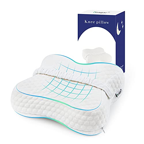 Feagar Almohada Piernas para Dormir de Lado, Almohada de Rodillas con Correa Elástica, Almohada Ortopédica para Dolor de Cadera, Rodilla y Espalda, Almohada Ergonómica Espuma de Memoria Viscoelástica