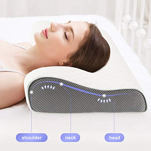 Feagar Almohada Viscoelástica para Cuello -Almohada Cervical para Domir, Almohadas Arca para Apoyo Cervical para Personas Que Duermen de Lado y de Espaldas (49.5*29.5)