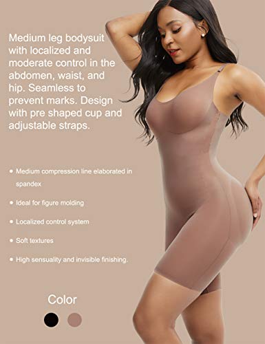 FeelinGirl Mujer Faja Reductora Arriba de Busto sin Costura Corsé Bustier de Todo Cuerpo Ajustable Shapewear Overbust Beige M/Talla 38-40