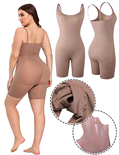 FeelinGirl Mujer Faja Reductora Arriba de Busto sin Costura Corsé Bustier de Todo Cuerpo Ajustable Shapewear Overbust Beige M/Talla 38-40