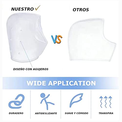 FEETHEALTH 1 par de almohadillas y 1 par de protectores de gel para los talones, plantillas y taloneras de silicona, alivia dolor, protege, tallas S y L. Kit para los pies con dos piedras pómez.