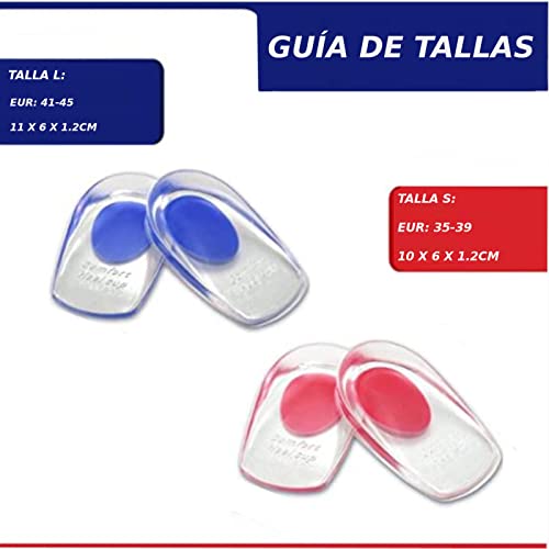 FEETHEALTH 1 par de almohadillas y 1 par de protectores de gel para los talones, plantillas y taloneras de silicona, alivia dolor, protege, tallas S y L. Kit para los pies con dos piedras pómez.