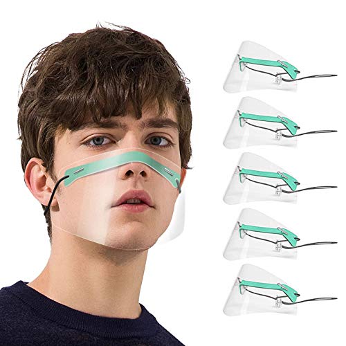 FEOYA - Visera Facial Transparente Hombre Mujer Boca Abierta 5 Pcs Cubierta de Plástico Pantalla Protectora Adulto para Cocina Restaurante Comida