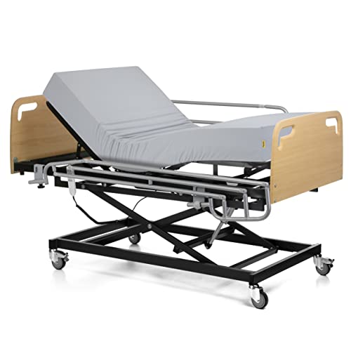 Ferlex - Cama articulada geriátrica con Carro Elevador (90x190, Barandillas + Colchón Sanitario + Cabecero y Piecero)