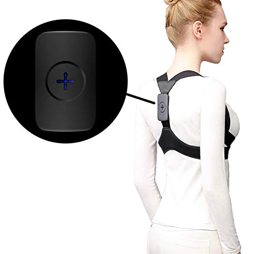 FETTR Corrector de Postura Inteligente Corrección electrónica de Alivio de la Espalda con recordatorio de vibración del Sensor Soporte de Espalda Ajustable para Adultos y niños (Color: Negro, Tamaño: