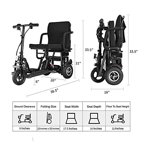 FHKBK Scooter de Movilidad eléctrico Plegable de 3 Ruedas, Scooters de Viaje eléctricos portátiles y Ligeros - Scooters para discapacitados para Adultos Scooters de Movilidad Baratos