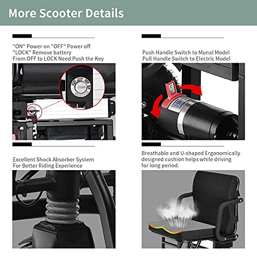 FHKBK Scooter de Movilidad eléctrico Plegable de 3 Ruedas, Scooters de Viaje eléctricos portátiles y Ligeros - Scooters para discapacitados para Adultos Scooters de Movilidad Baratos