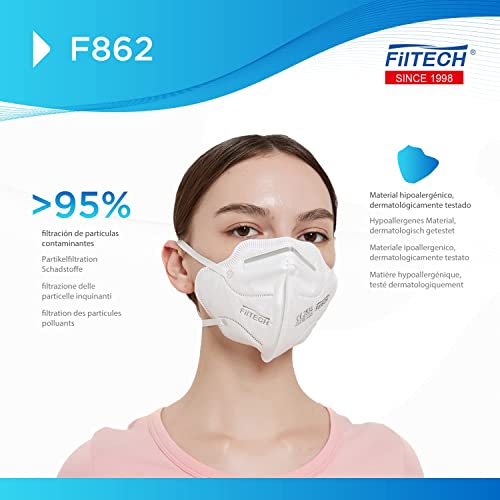 Filtech Mascarilla FFP2 F862 | 20 Unidades | Certificado Europeo CE 2834 | Homologadas | 5 capas de protección | NR Desechables