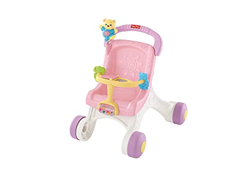 Fisher-Price Correpasillos con forma de silla de paseo con muñeca de peluche, juguete para bebés +1 año (Mattel HBB69)