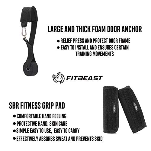 FitBeast Banda de Resistencia con Anclaje para Puerta Almohadilla de Mano（5 Pcs ），Pull Up Bands para Pilates, Entrenamiento, Fisioterapia, Estiramiento, Yoga, Gimnasio en Casa para Hombres y Mujeres