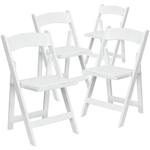 Flash Furniture Hercules ™ Blanco Madera Plegable Silla con Asiento Acolchado, Blanco, 4 Unidades