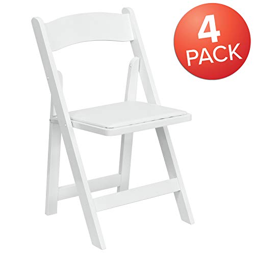 Flash Furniture Hercules ™ Blanco Madera Plegable Silla con Asiento Acolchado, Blanco, 4 Unidades