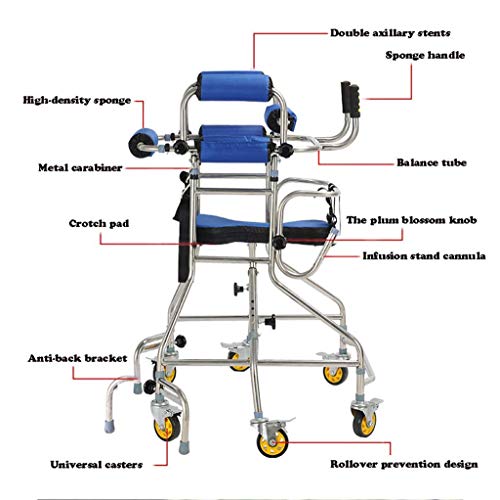 FLYTYSD Andador, Ajustable Plegable Prevención Rollover Extremidad Inferior Auxiliar De Formación Walker, Ancianos Hemiplejía Walker, De Seis Ruedas Walker Edad, 115-140Cm