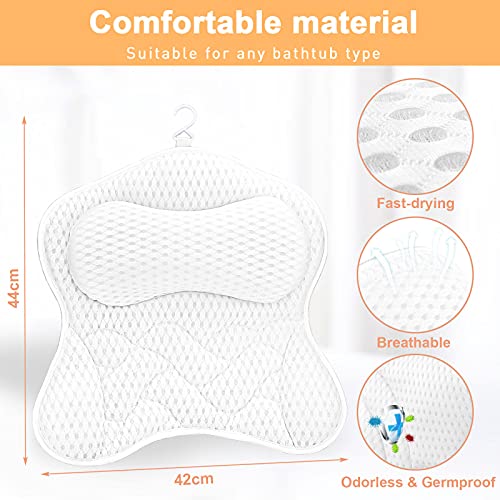 Frasheng Almohada de Baño,Malla 4D Cojín de baño,Almohada de Baño con 6 Ventosas Antideslizantes,Puede soportar la Cabeza,el Cuello,la Espalda,para SPA en Casa Bañera de Hidromasaje,Lavable a Máquina