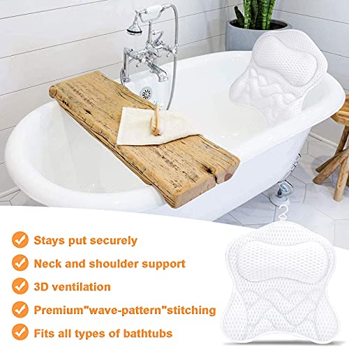 Frasheng Almohada de Baño,Malla 4D Cojín de baño,Almohada de Baño con 6 Ventosas Antideslizantes,Puede soportar la Cabeza,el Cuello,la Espalda,para SPA en Casa Bañera de Hidromasaje,Lavable a Máquina