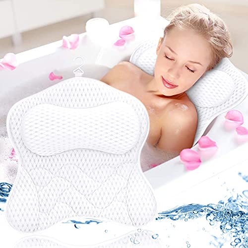 Frasheng Almohada de Baño,Malla 4D Cojín de baño,Almohada de Baño con 6 Ventosas Antideslizantes,Puede soportar la Cabeza,el Cuello,la Espalda,para SPA en Casa Bañera de Hidromasaje,Lavable a Máquina