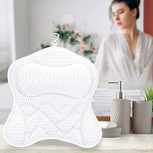 Frasheng Almohada de Baño,Malla 4D Cojín de baño,Almohada de Baño con 6 Ventosas Antideslizantes,Puede soportar la Cabeza,el Cuello,la Espalda,para SPA en Casa Bañera de Hidromasaje,Lavable a Máquina