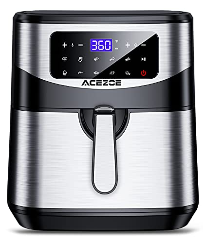 Freidora sin Aceite 7L, Acezoe 1700W Freidoras de aire caliente Horno de sin aceite con pantalla táctil digital LED, 10 menús preestablecidos, 100 recetas, antiadherente, cesta desmontable