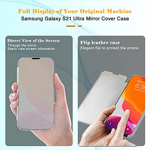 Funda para Samsung Galaxy S21 Ultra 5G, Flip Mirror Funda de Cuero para teléfono Celular Soporte Clear View Funda Protectora de 360 ​​Grados con función de Soporte Funda de Espejo 6.8 Pulgadas