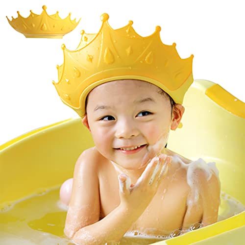 FUSACONY Gorro de Ducha Bebé, Ajustable para Gorro de Ducha para Bebés Gorro de Baño para Bebés, Protege Los ojos y las orejas para Niños,Visera Baño Bebé, de 6 Meses a 9 Años, Corona (Amarillo)