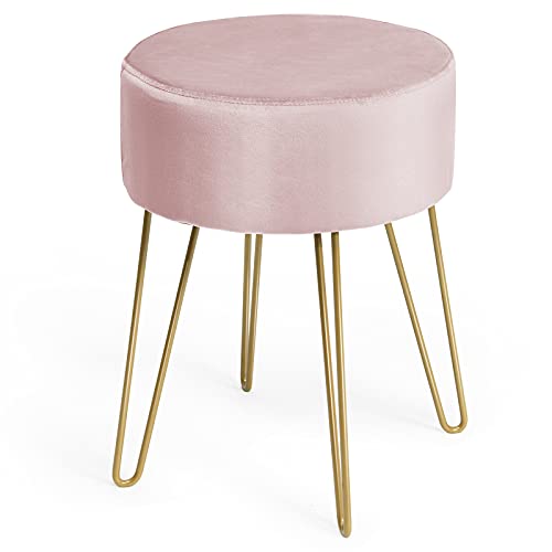 GAINTEX-Taburete de Maquillaje Redondo de Terciopelo con Patas de Metal, Estilo Moderno, Dormitorio, Salón o Vestidor, 39 x 39 x 46 cm (Rosa)