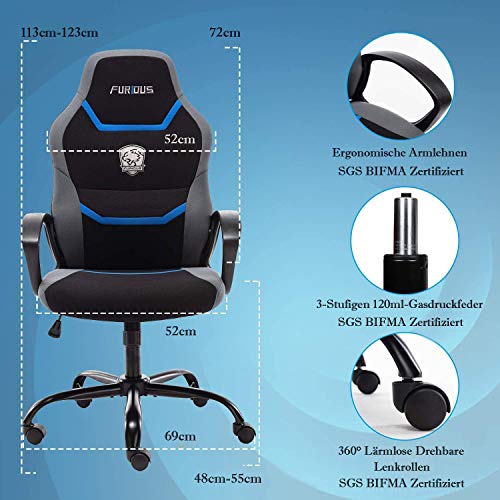 Gaming Chair Racing Style Silla de oficina giratoria para videojuegos, espuma sólida, apoyo lumbar