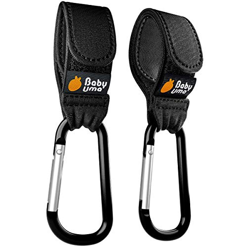 Ganchos Carro Bebé de Baby Uma - para Colgar tus Bolsas de Compra, Bolso o Cambiador en el Manillar de la Sillita, Cochecito o Carrito Bebé. Pack de 2. Ajuste Universal (Negro)