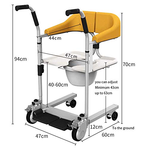 GAXQFEI Sillas Comodificadas con Ruedas Silla Wc Ajustable de Altura, Baño de Asiento de Inodoro para Personas Mayores Discapacitadas Y Discapacitados,Amarillo