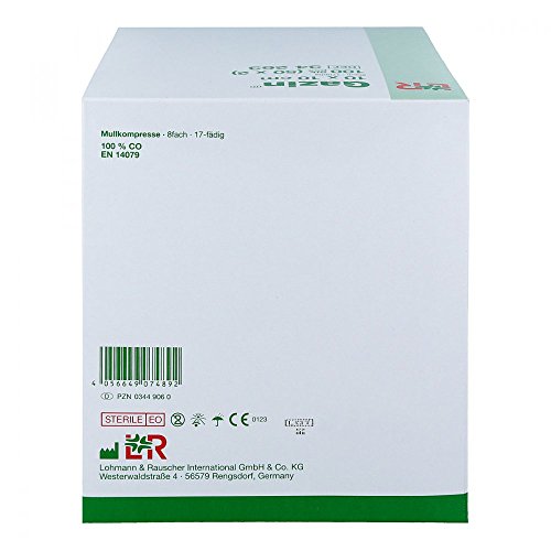 Gazin, Compresas de gasa, 10 cm x 10 cm, estériles, 8 capas, 50 x 2, 300 g, color blanco, 100 unidades (Pack de 50)